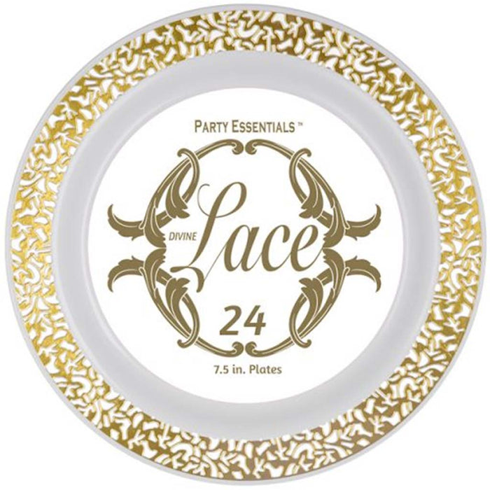 White With Gold Edge Lace Plates, 7.5in