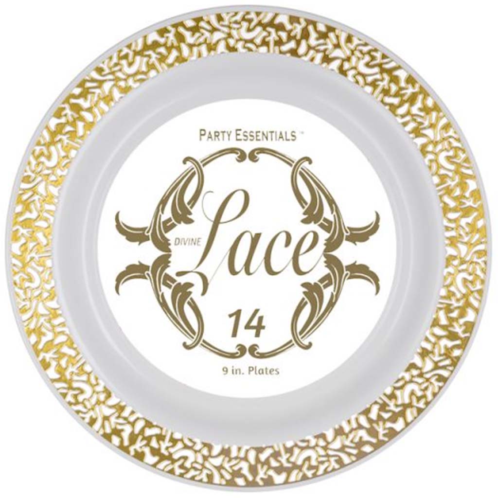 White With Gold Edge Lace Plates, 9in