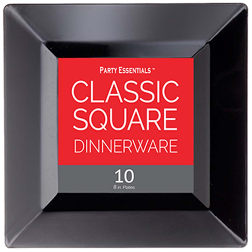 Black Classic Square Plates 8in