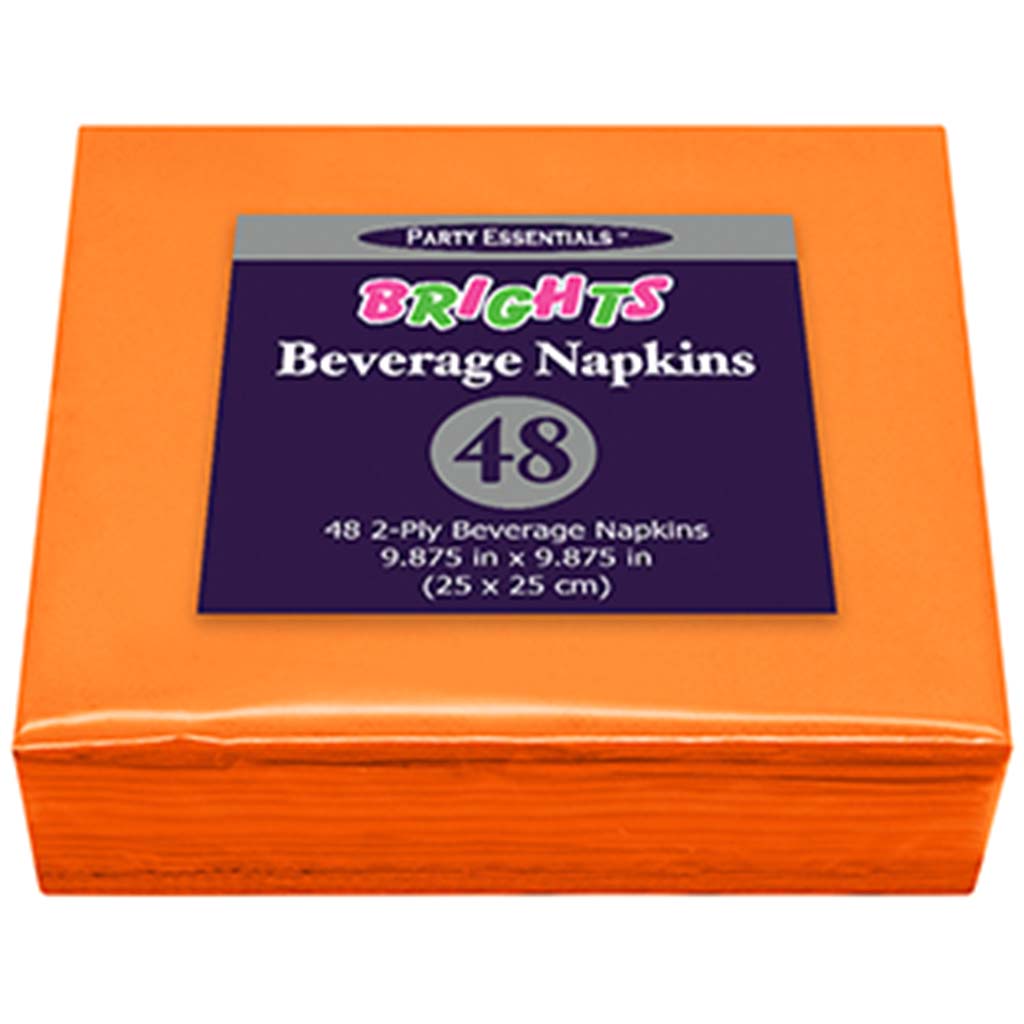 Neon Orange Beverage Napkins, 9.875in