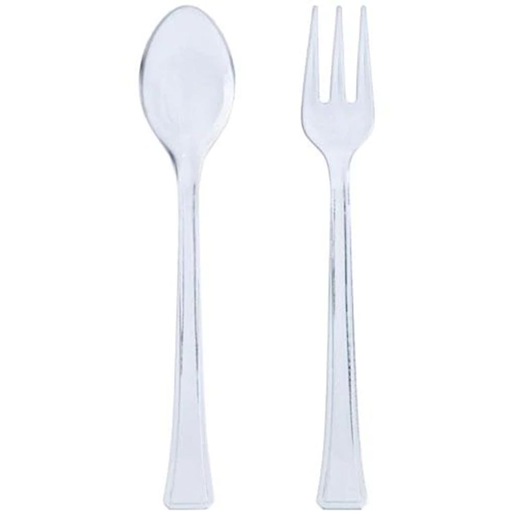 Mini Fork &amp; Spoon Combo Serving Utensil Set, Clear