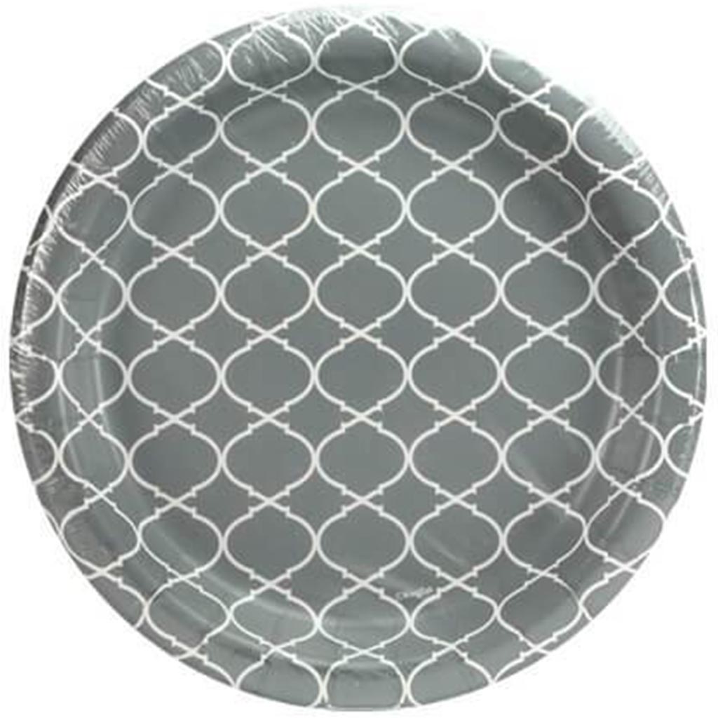 Lattice Paper Plate 8.75in, Gray