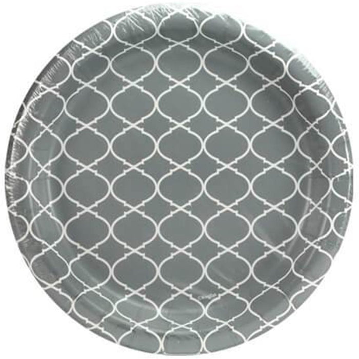Lattice Paper Plate 8.75in, Gray