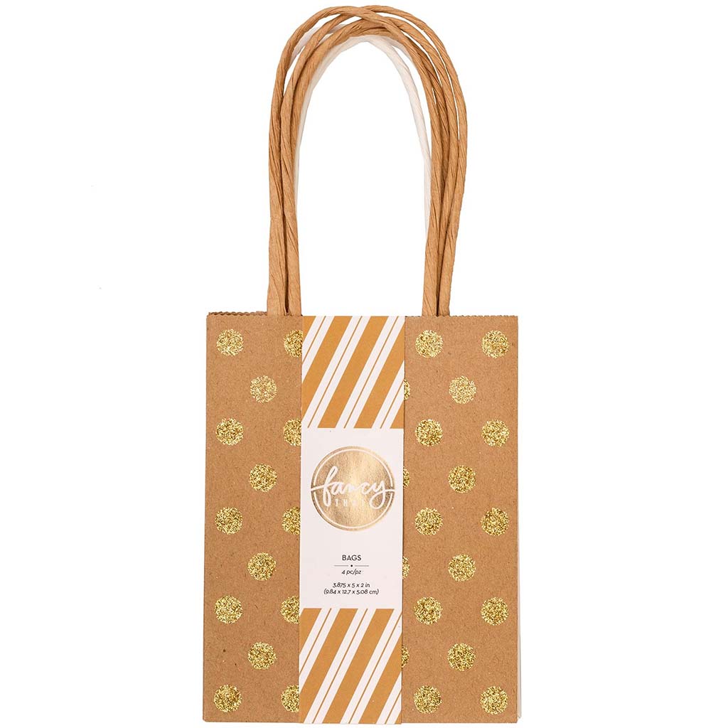 Mini Gift Bag 4pk White Kraft Gold Glitter Polka Dot