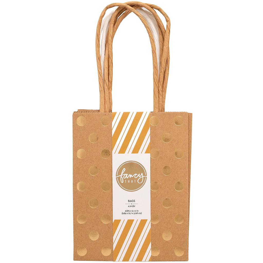 Mini Gift Bag 4pk White Kraft Gold Foil Glitter Polka Dot