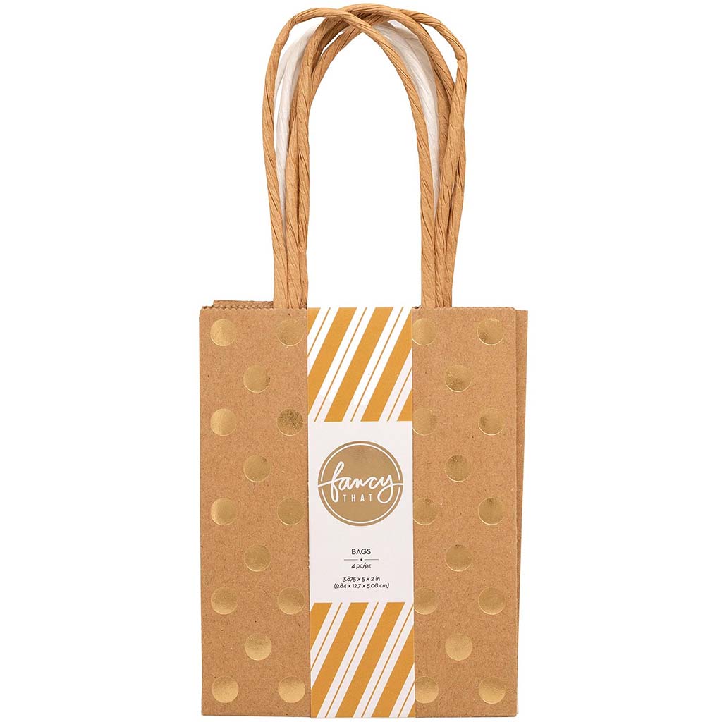 Mini Gift Bag 4pk White Kraft Gold Foil Glitter Polka Dot