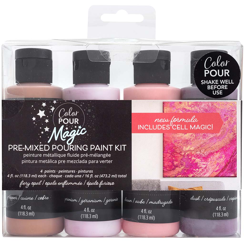 Color Pour Magic Pre-Mixed Paint Kit 4pc Fiery