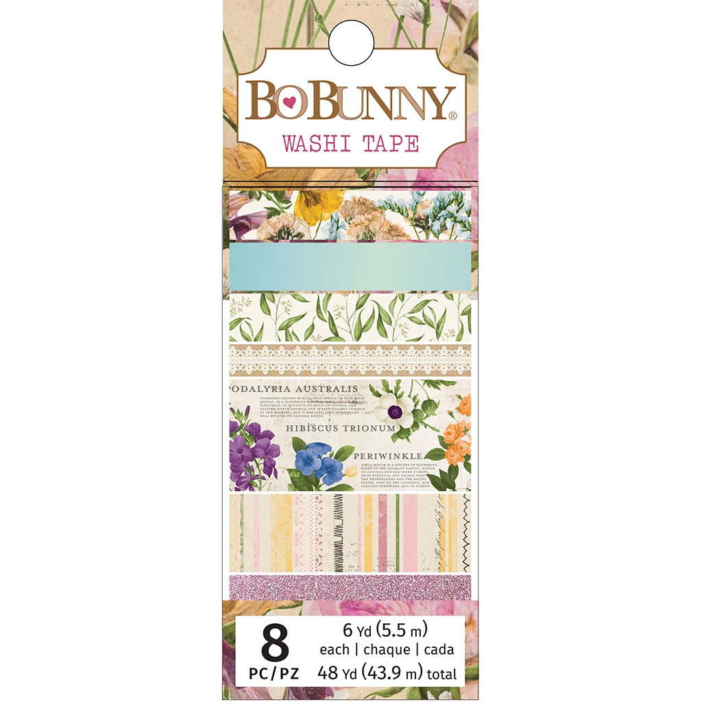 Botanical Journal Washi Tape Pink Glitter, 8Pc