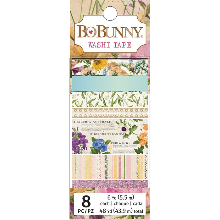 BoBunny Washi Tape 8/Pkg- Botanical Journal W/Pink Glitter Accents