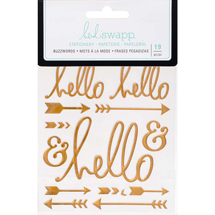 Heidi Swapp Stationery Epoxy Sticker Buzz Words 4in x 6in- Hello Gold Foil, 19pcs