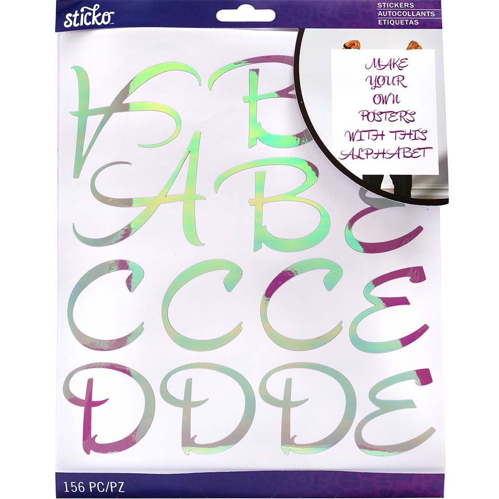 Hipster Script Iridescent Alpha Stickers, 136pc