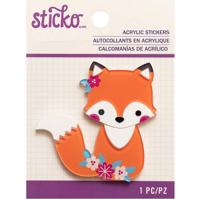 Sticko Fox & Flowers Acrylic 3D Scrapbook Sticker Embellishment
