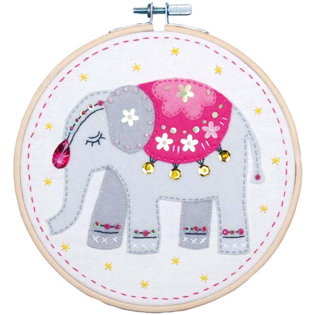 Vervaco Felt Applique Kit 6in, Round Elephant