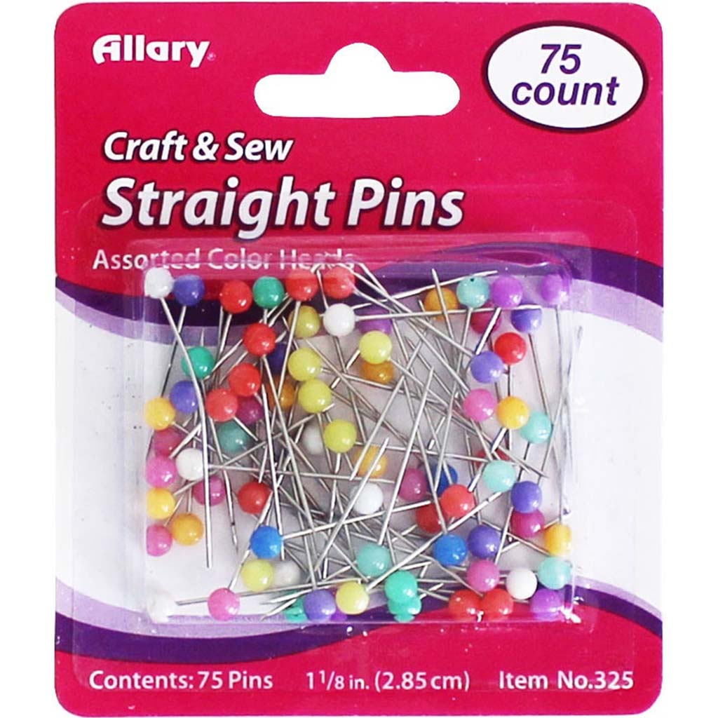 Straight Pins Color Heads Assorted, 75ct