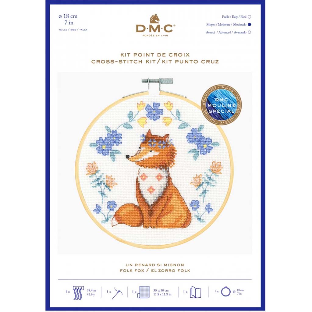 DMC Cross Stitch Kit Folk Fox 14 Count