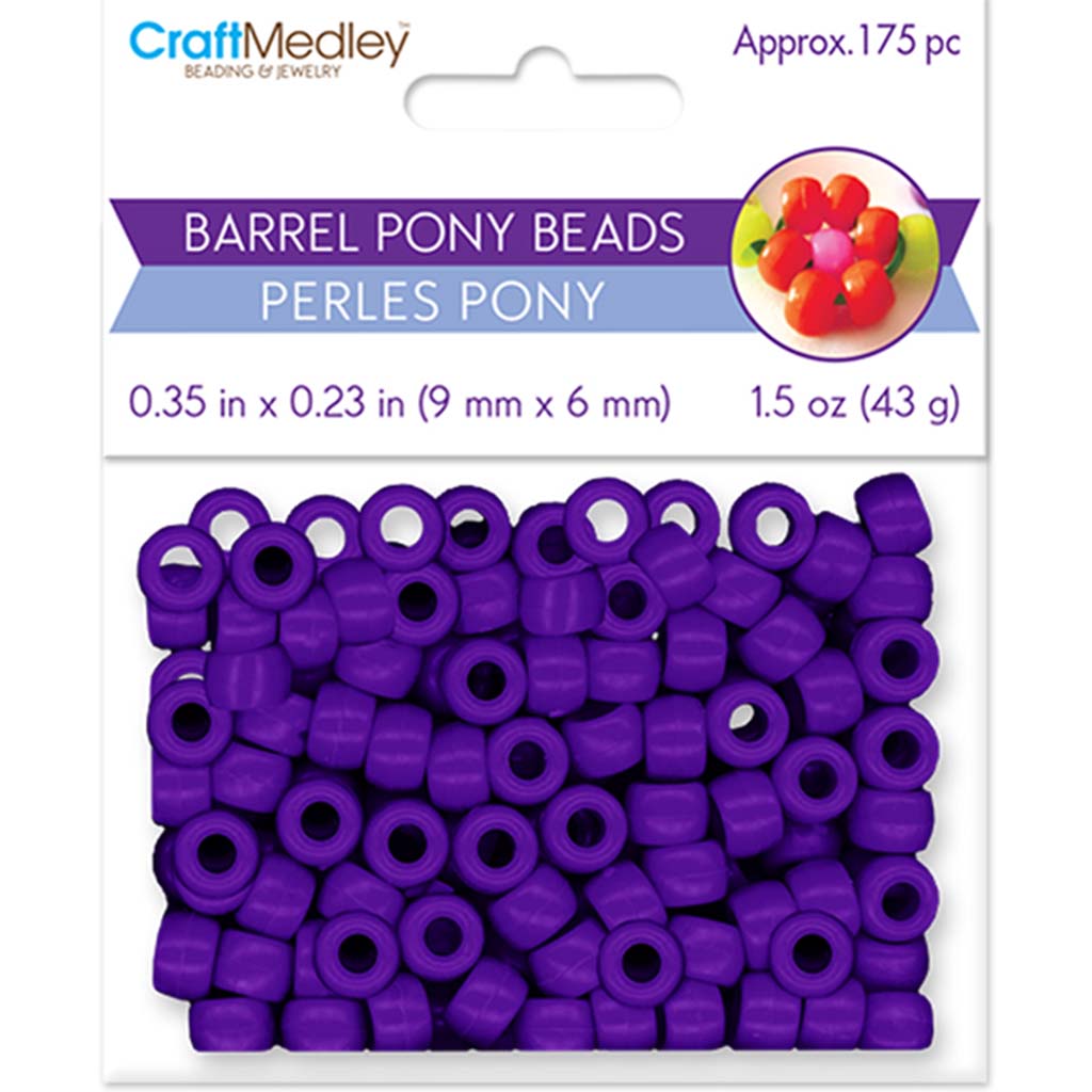 Pony Beads:  Barrel Standard- K, Purple x 175, 9mm x 6mm