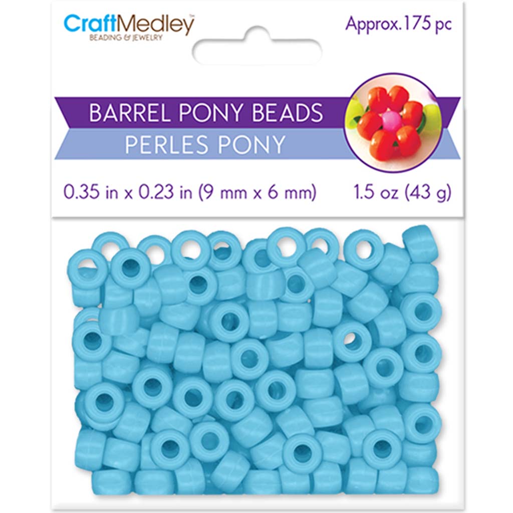 Pony Beads:  Barrel Standard, L, Light Blue x 175, 9mm x 6mm