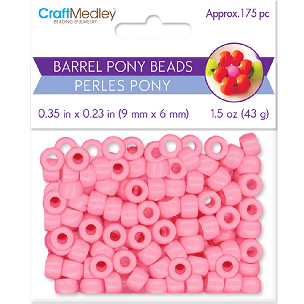 Pony Beads:  Barrel Standard, N, Light Pink x 175, 9mm x 6mm