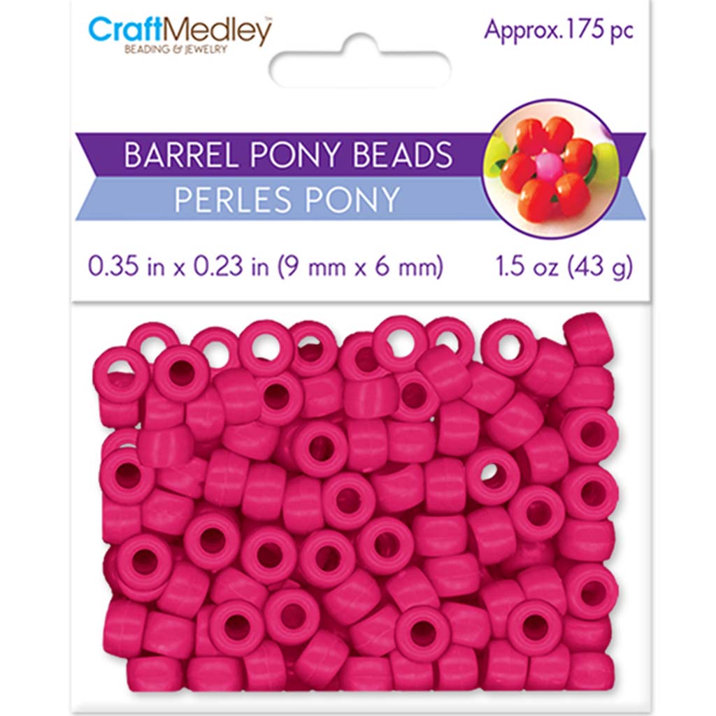 Pony Beads:  Barrel Standard, O, Dark Pink x 175, 9mm x 6mm