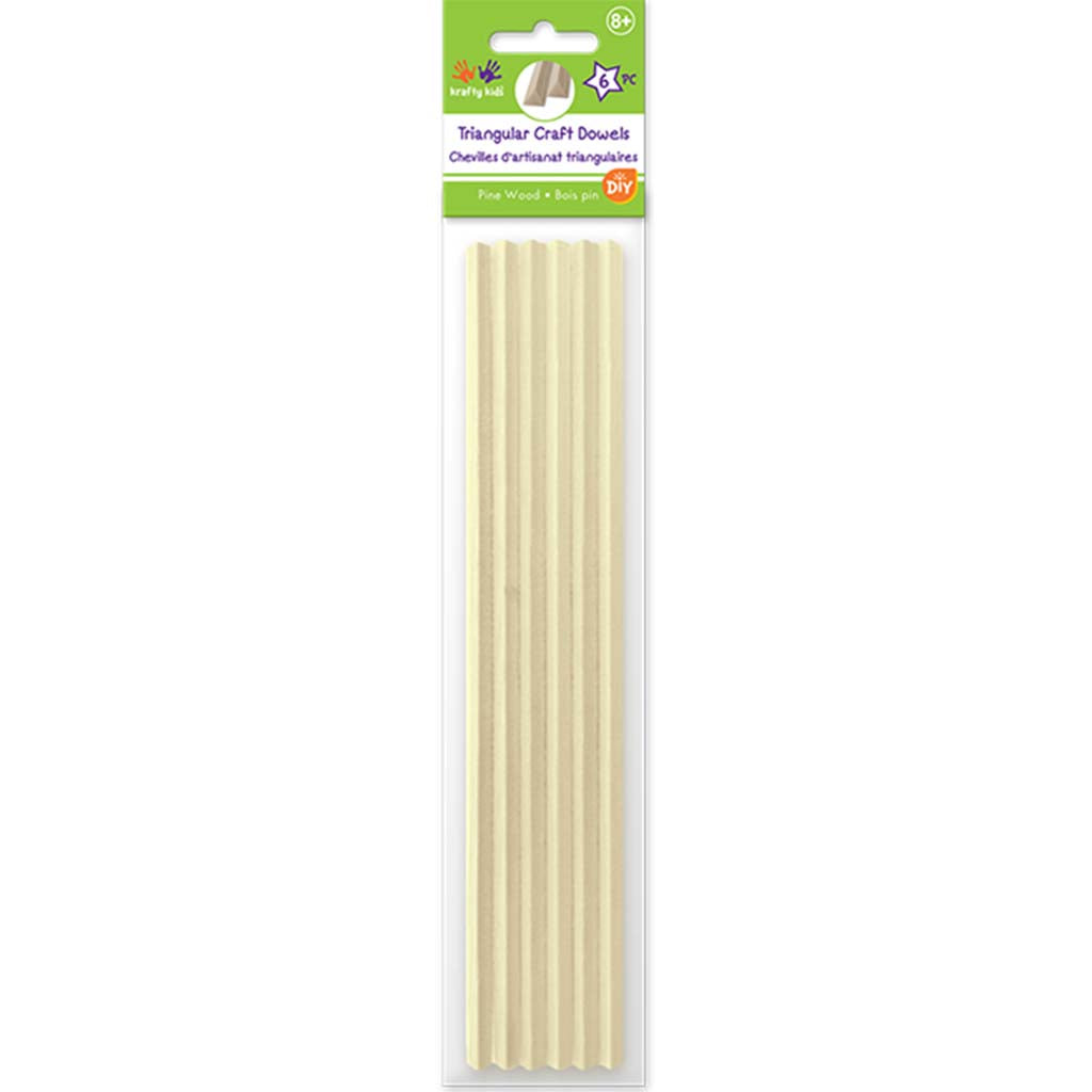 Craftwood:  Natural Triangle Dowel X6, 6mm x 6mm x 30cm (L)