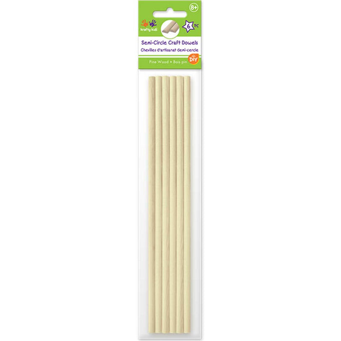 Craftwood:  Natural Semi-Circle Dowel X6, 3mm x 6mm x 30 cm (L)
