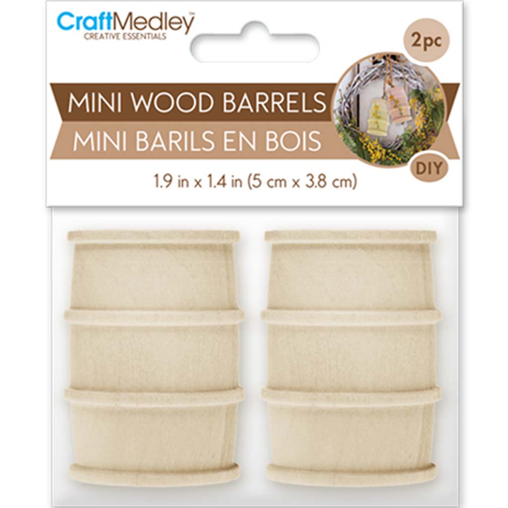 Craftwood:  Mini Barrels Natural Routered Bands X4, 50mm x 38mm, 2Pc