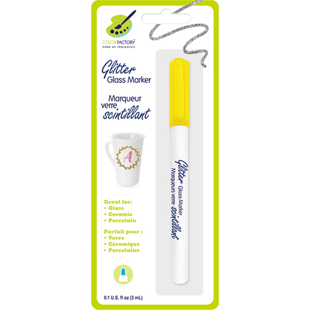 Color Factory: Glitter Glass Marker Ceramic/Porcelain Permanent Yellow, 3ml