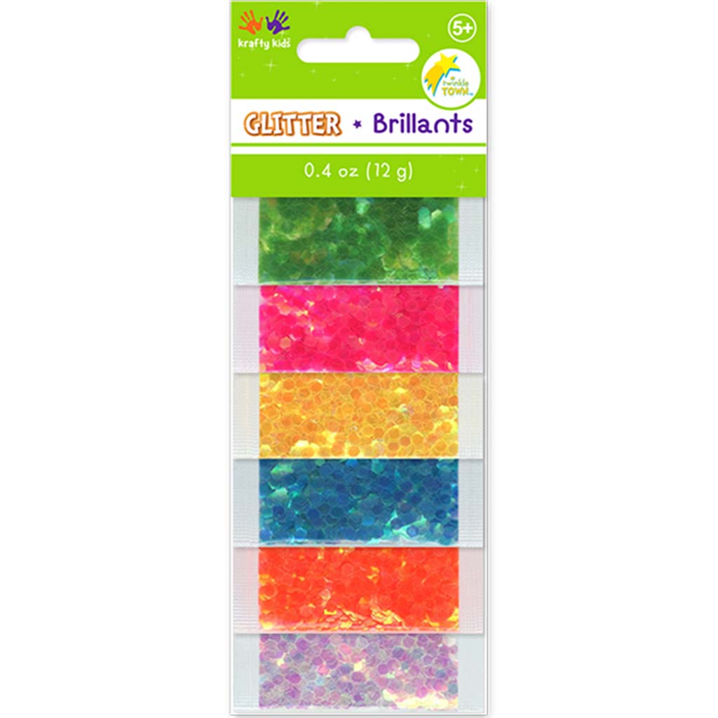 Krafty Kids: Twinkle-Town Glitter Pouches (6Ea X 2G) Rainbow Hexagon , 12G