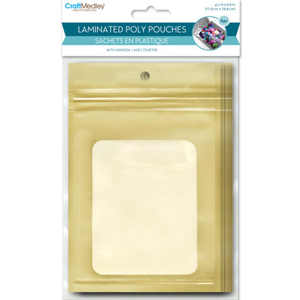Zipper-Seal Laminated Poly Pouches: W/Window old, 4.7in X 6.7in, 6Pc