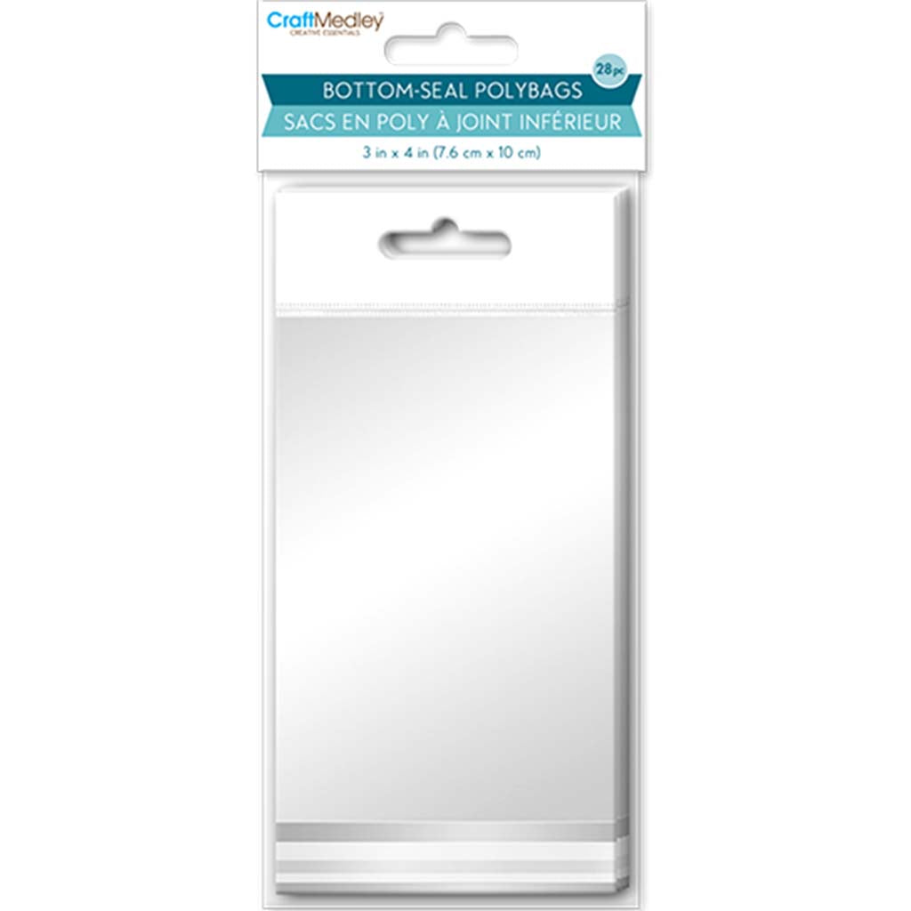 Craft Medley: Bottom-Seal Opp Polybags , White Header, 3INX4IN 28Pc