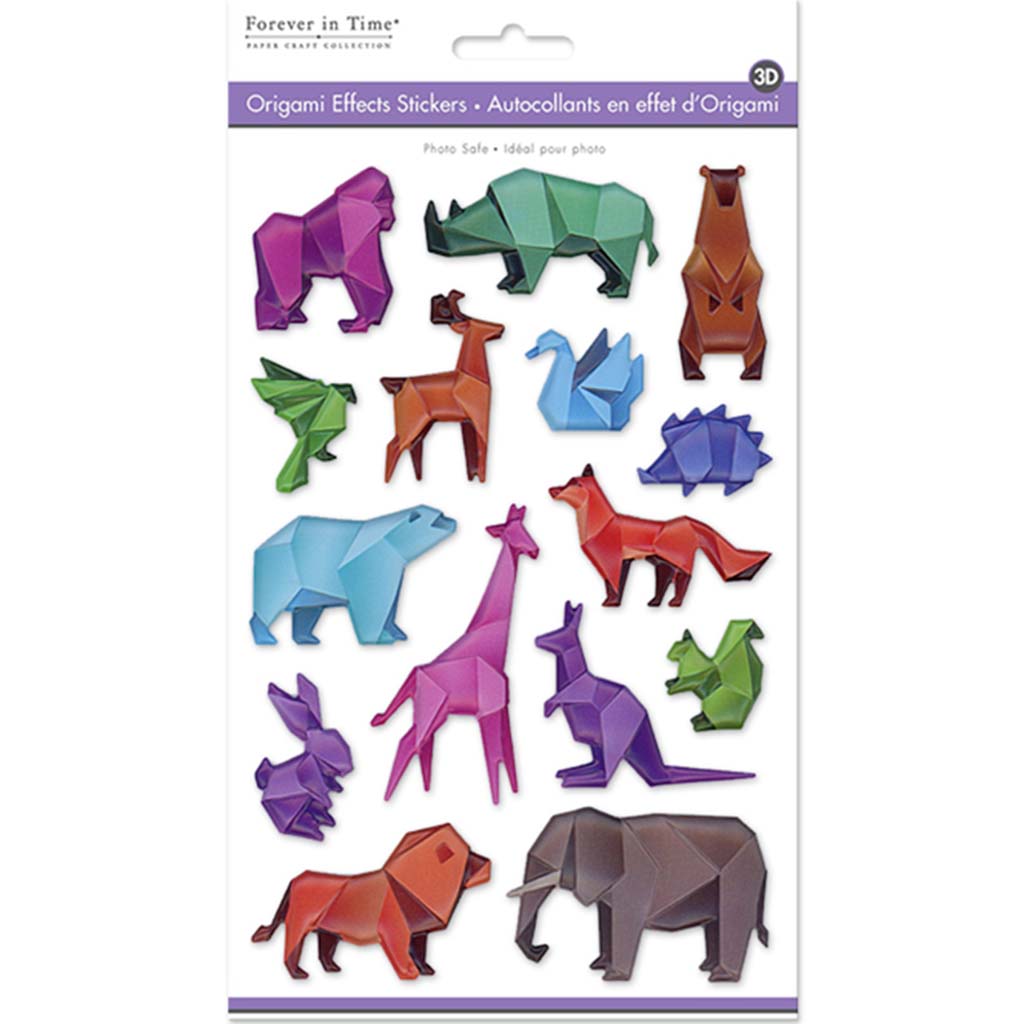 Paper Craft Sticker:  3D Origami Effects Pvc Animals, 5.7in x 9.8in