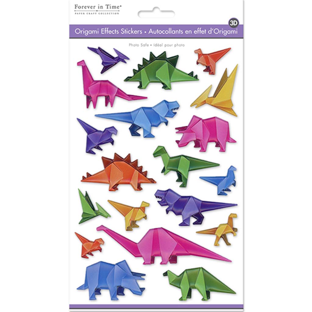 Paper Craft Sticker:  3D Origami Effects Pvc Dinosaurs, 5.7in x 9.8in