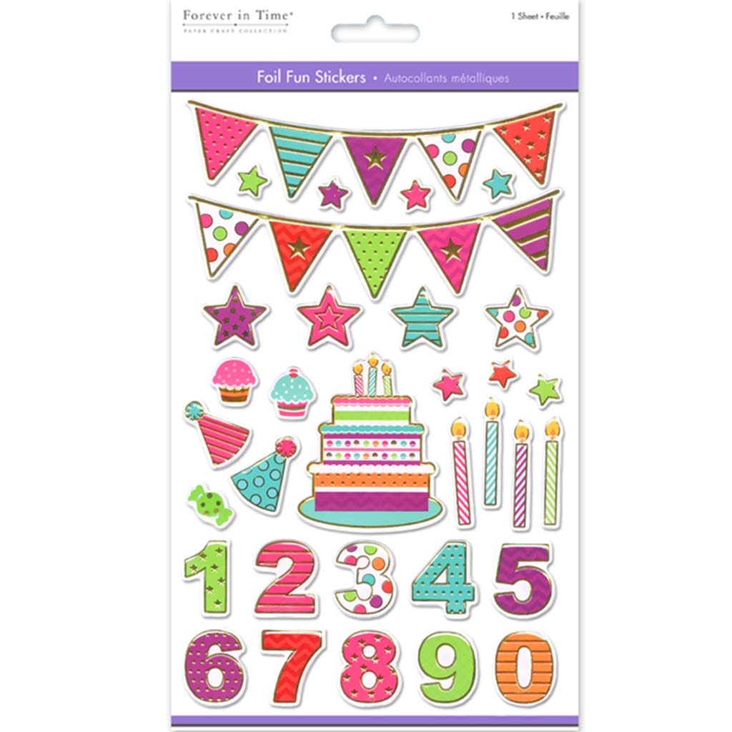 Paper Craft Sticker:  Foil Fun Birthday Party, 5.5in X 8.25in