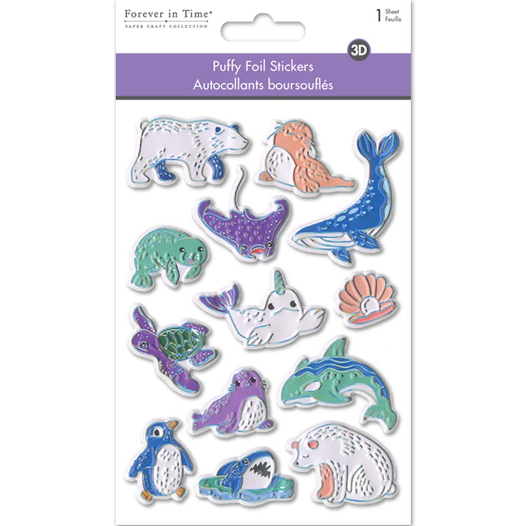 Paper Craft Stickers: Foil Puffy Arctic Pals, 4.3in X 6.1in