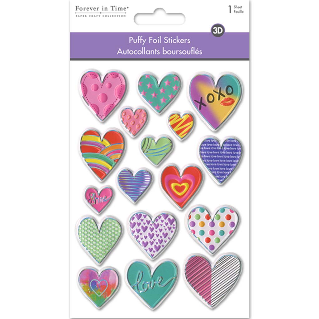 Paper Craft Stickers: Foil Puffy Love Hearts, 4.3INX6.1IN