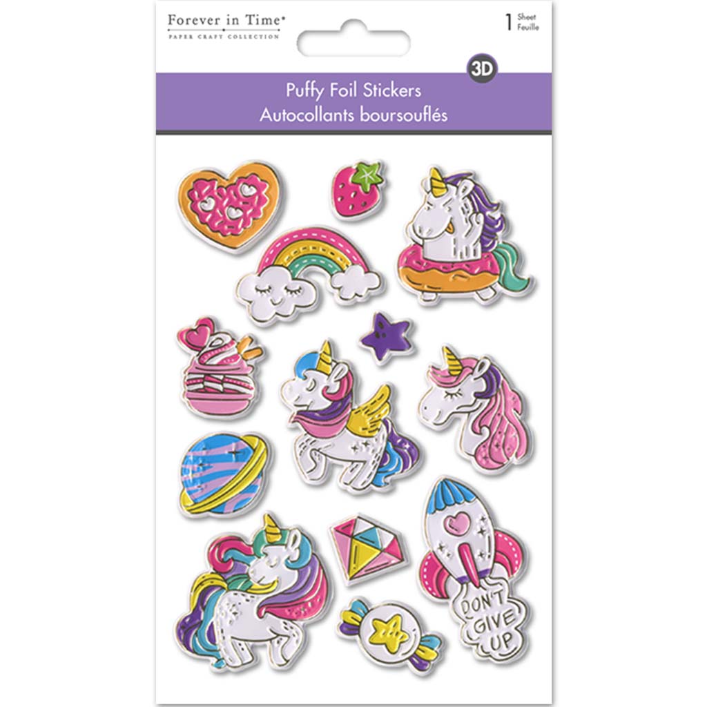 Paper Craft Stickers: Foil Puffy Unicorn, 4.3in X 6.1in