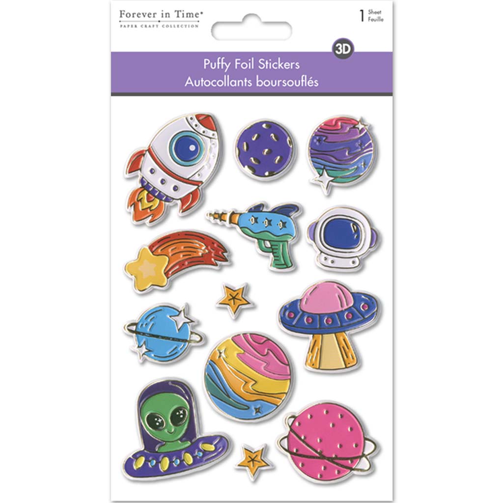 Paper Craft Stickers: Foil Puffy Outer Space, 4.3in X 6.1in