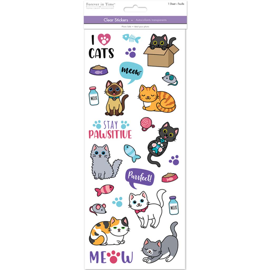 Paper Craft Sticker:  Classic Themes &#39;Clear&#39; Photo Safe Cat Life, 5in x 12in