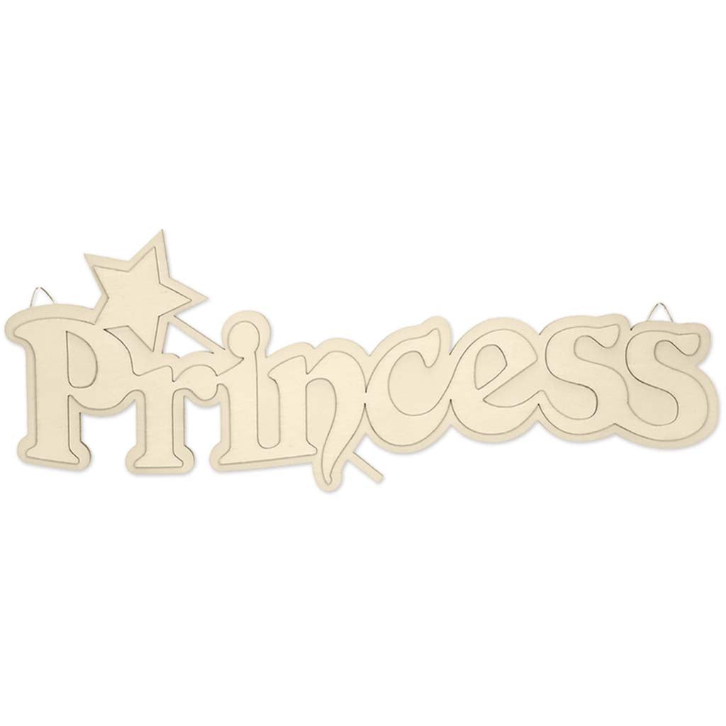 Wood Decor:  Diy Words Plaque 3D W/Hook Princess, 12in, 7 mm(T)