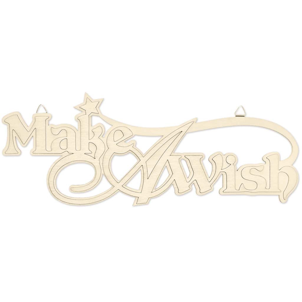 Wood Decor:  Diy Words Plaque 3D W/Hook Make A Wish, 12in, 7 mm(T)