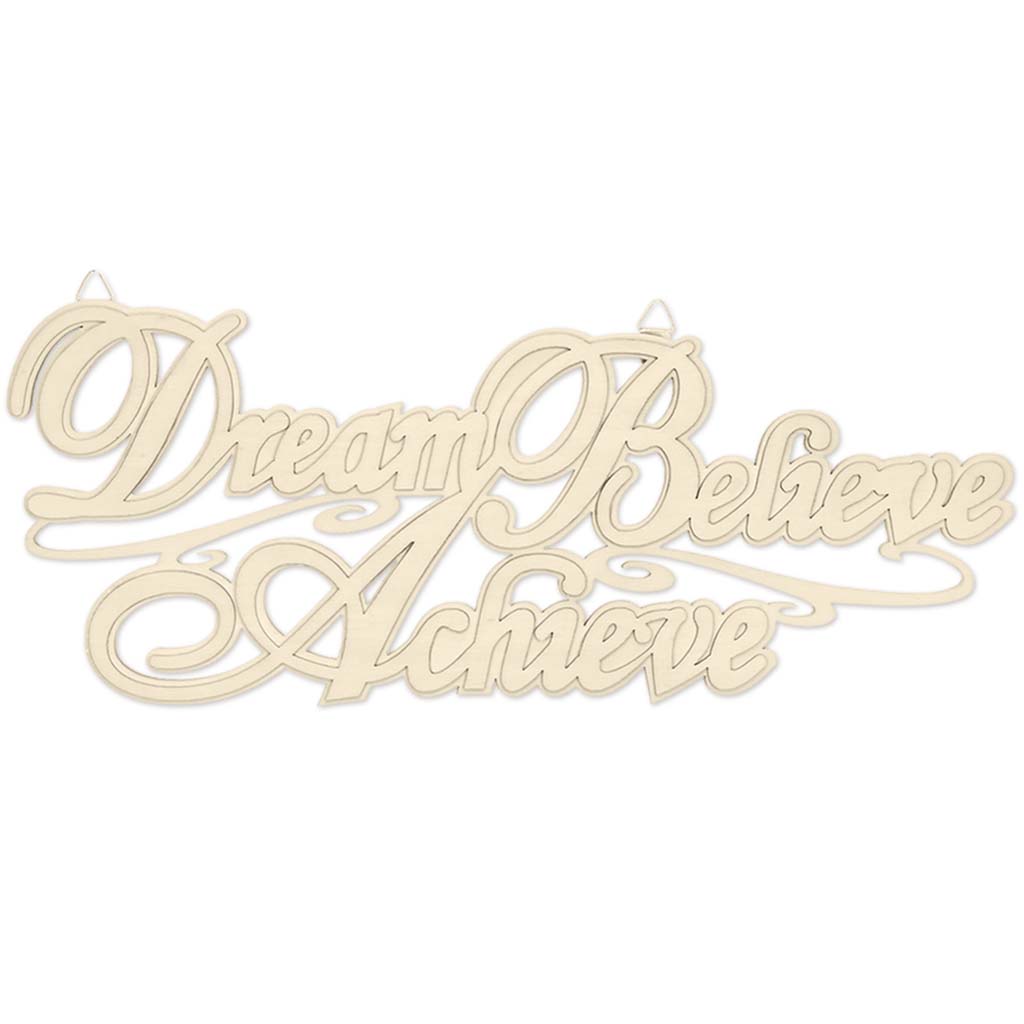 Wood Decor:  Diy Words Plaque 3D W/Hook Dream Believe Achieve, 12in, 7 mm(T)