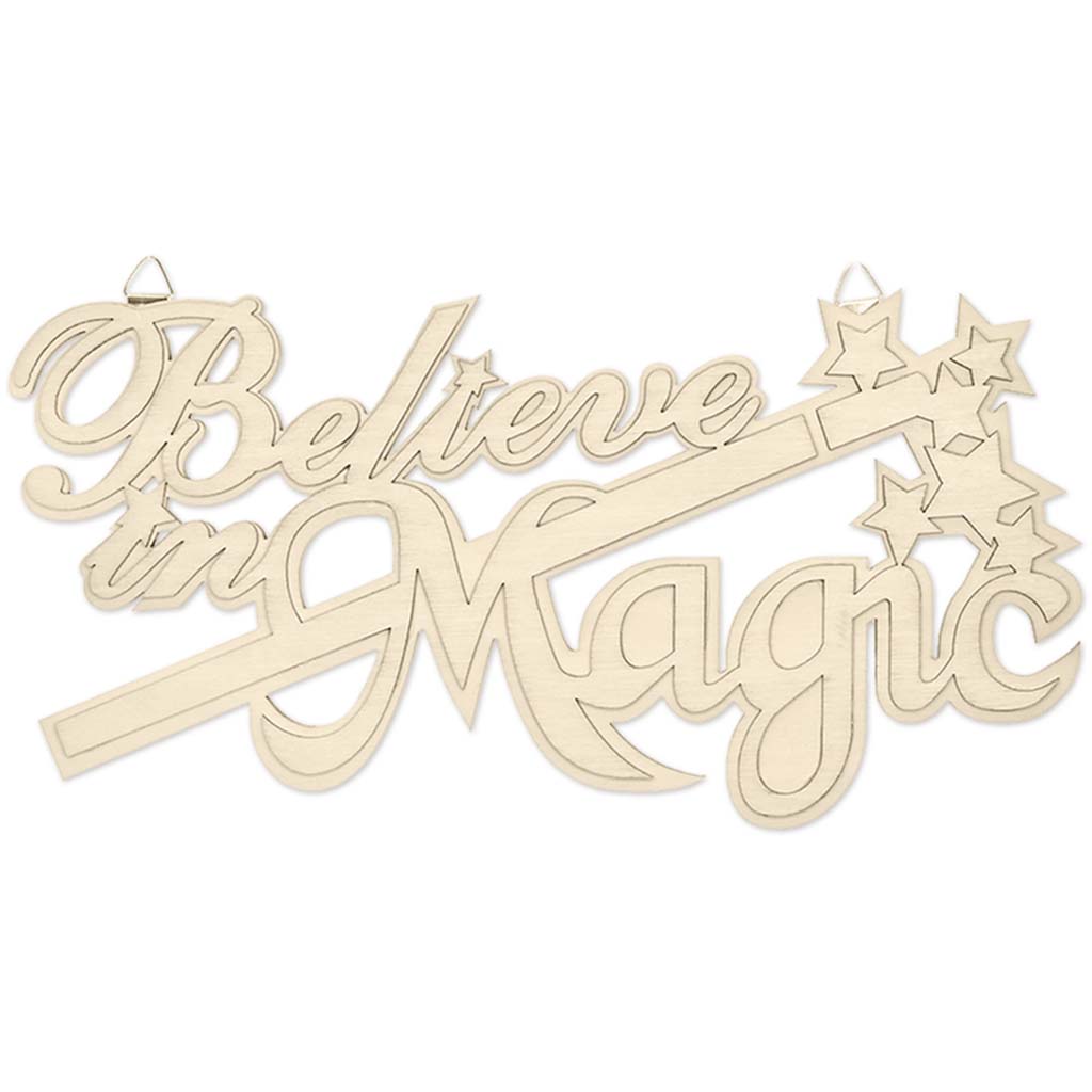 Wood Decor:  Diy Words Plaque 3D W/Hook Believe In Magic, 12in, 7 mm(T)