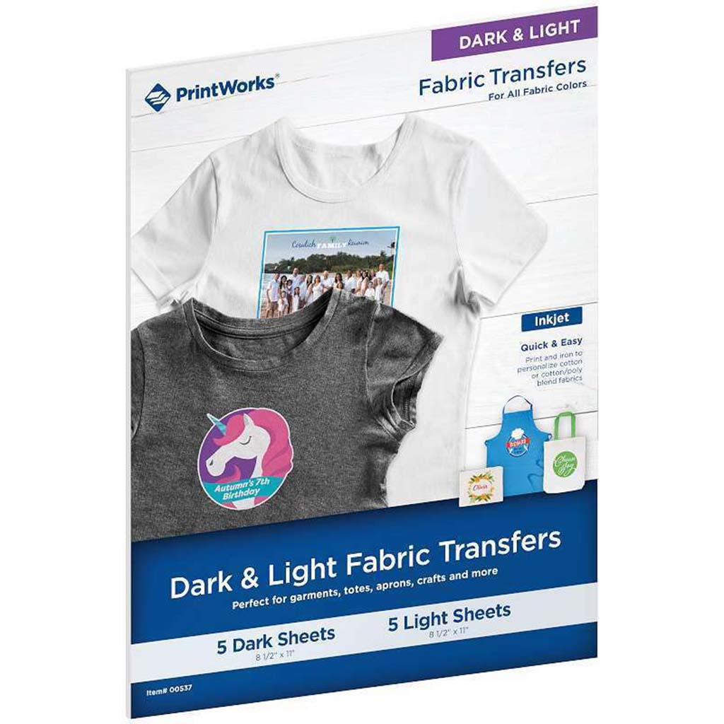 Dark and Light Fabric Transfers Sheets 8.5in x 11in, 10pkg