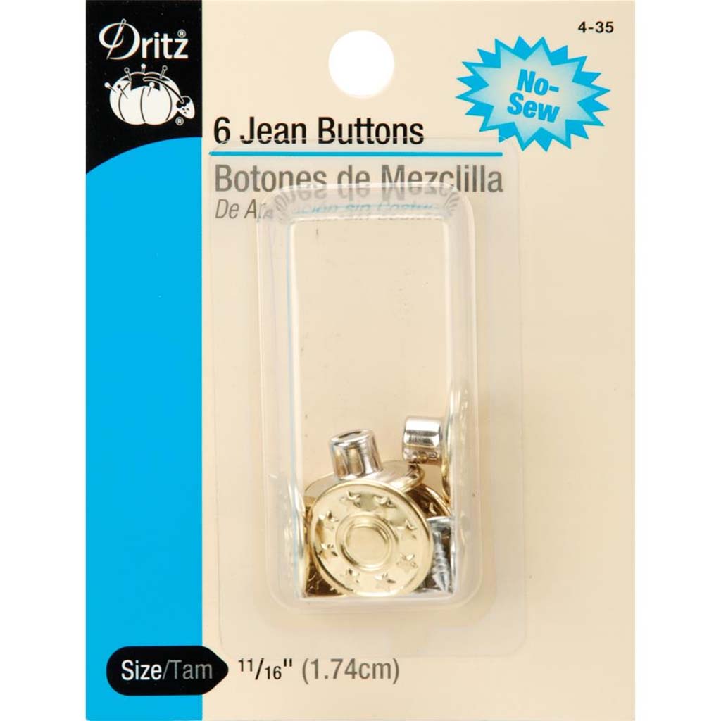 Dritz No-Sew Jean Buttons 1.74CM, 6Pkg