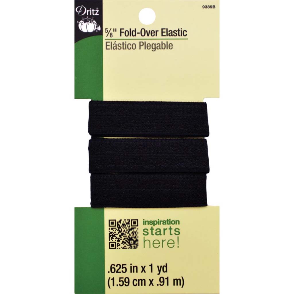 Fold-Over Elastic 5/8in x 1yd, Black