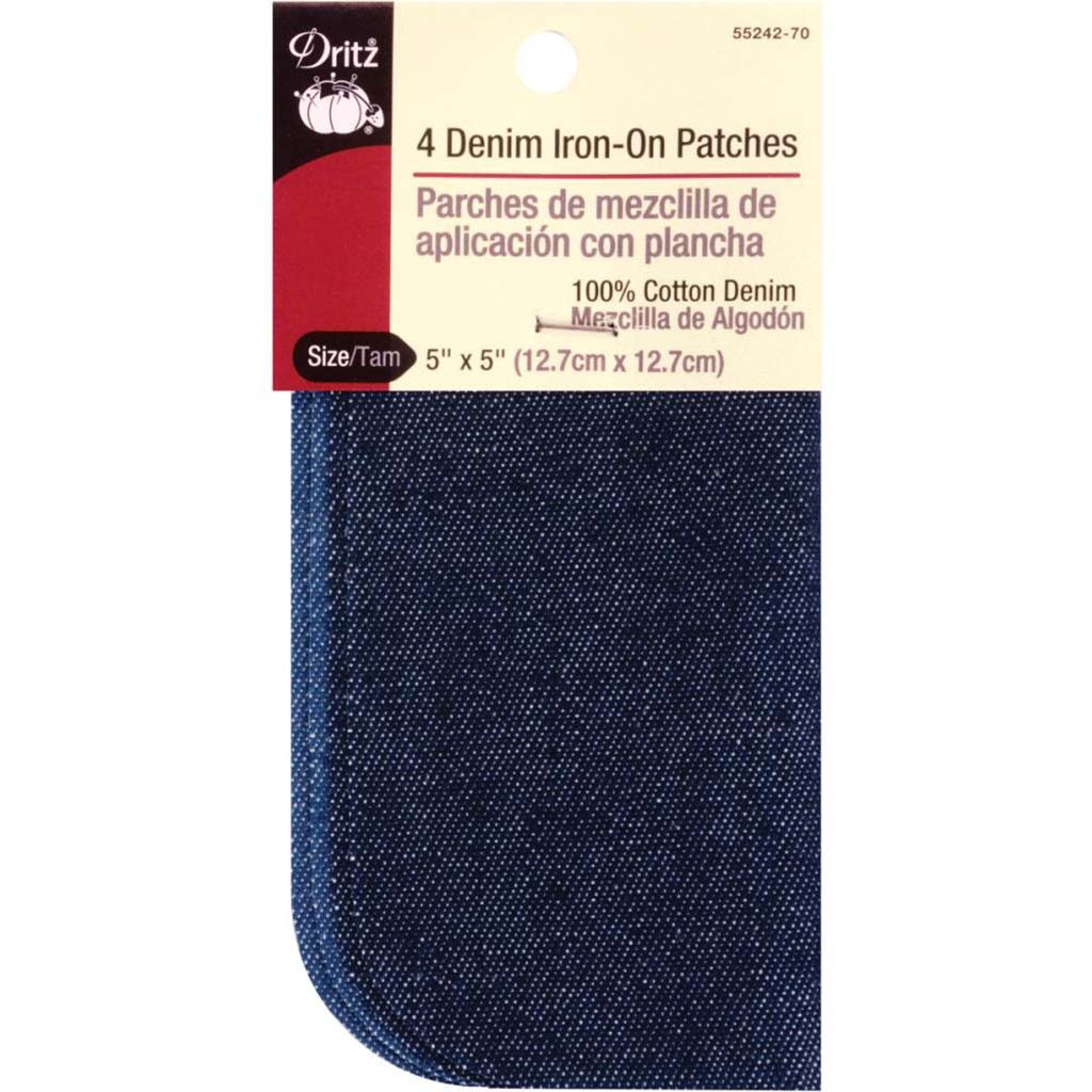 Iron-On Canvas Patches 5in x 5in 4pkg, Light And Dark Denim