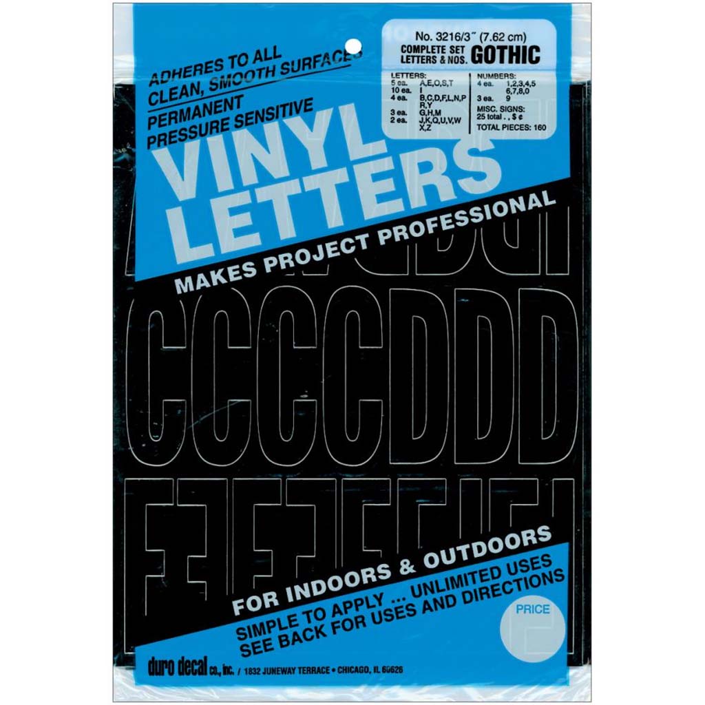 Permanent Adhesive Vynil Letters And Number Gothic Black