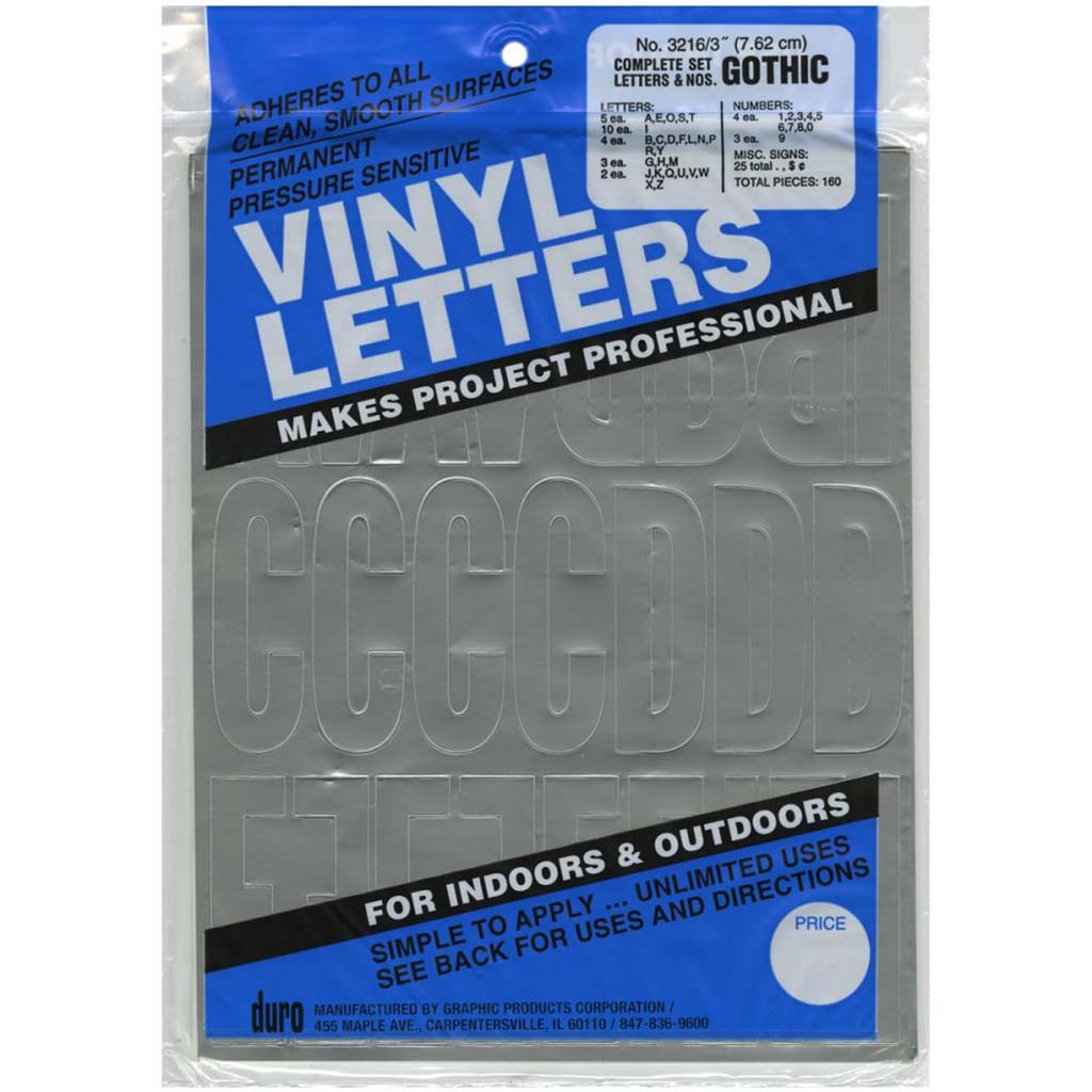 Permanent Adhesive Vynil Letters And Number Gothic Silver