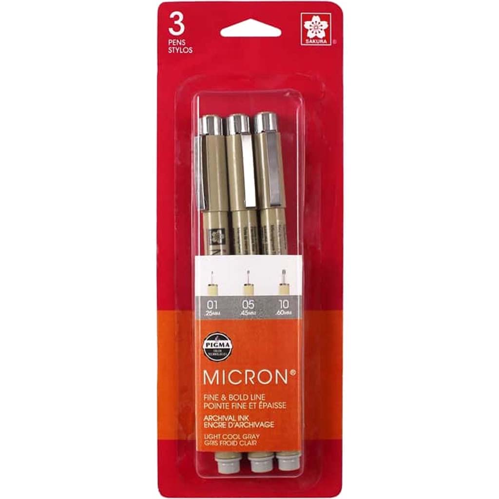 Sakura Pigma Micron Pens Set of 3 Light Cool Gray