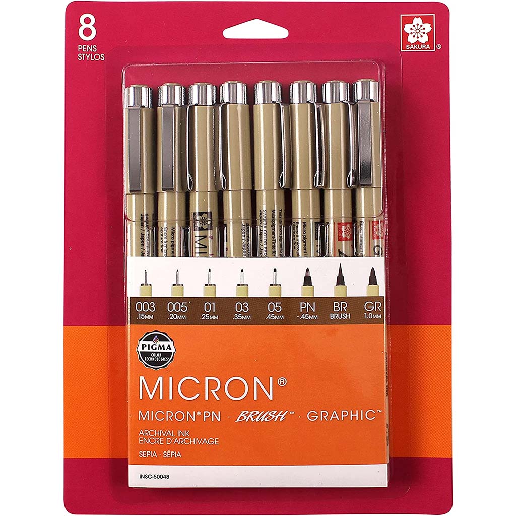 Sakura Pigma Micron Pens Set of 8 Brush Grays